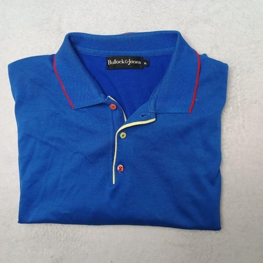 Bullock & Jones Polo Mens XL Blue Jersey Collared Knit Short Sleeve Light USA